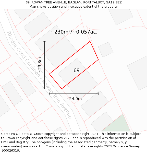69, ROWAN TREE AVENUE, BAGLAN, PORT TALBOT, SA12 8EZ: Plot and title map