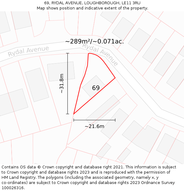 69, RYDAL AVENUE, LOUGHBOROUGH, LE11 3RU: Plot and title map