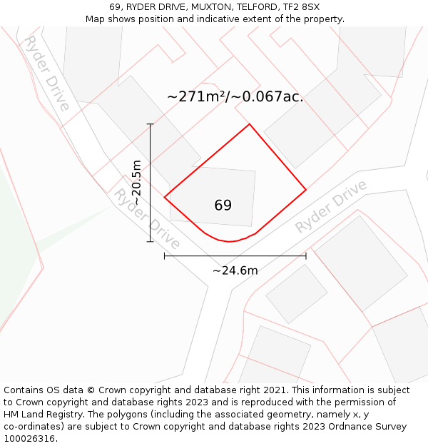 69, RYDER DRIVE, MUXTON, TELFORD, TF2 8SX: Plot and title map