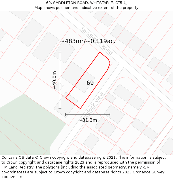 69, SADDLETON ROAD, WHITSTABLE, CT5 4JJ: Plot and title map
