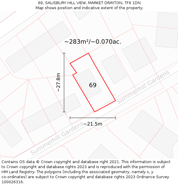 69, SALISBURY HILL VIEW, MARKET DRAYTON, TF9 1DN: Plot and title map