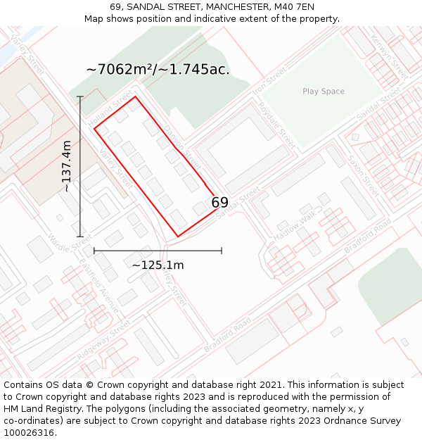 69, SANDAL STREET, MANCHESTER, M40 7EN: Plot and title map