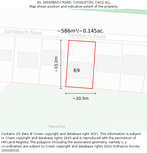 69, SANDBACH ROAD, CONGLETON, CW12 4LL: Plot and title map