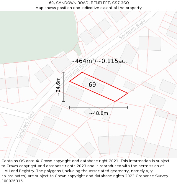69, SANDOWN ROAD, BENFLEET, SS7 3SQ: Plot and title map