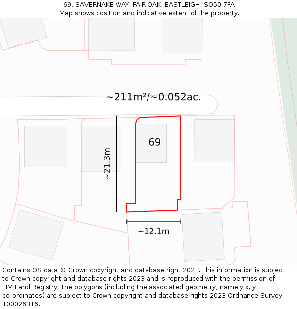 69, SAVERNAKE WAY, FAIR OAK, EASTLEIGH, SO50 7FA: Plot and title map