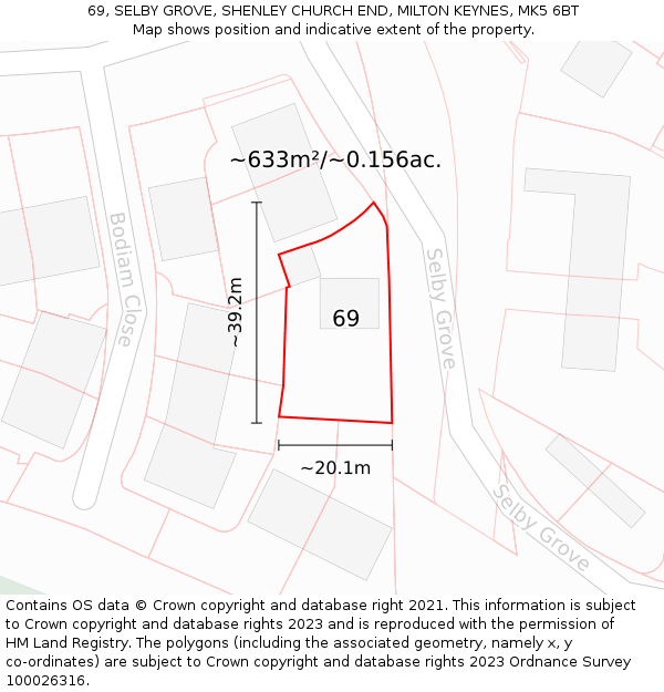 69, SELBY GROVE, SHENLEY CHURCH END, MILTON KEYNES, MK5 6BT: Plot and title map