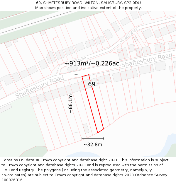 69, SHAFTESBURY ROAD, WILTON, SALISBURY, SP2 0DU: Plot and title map
