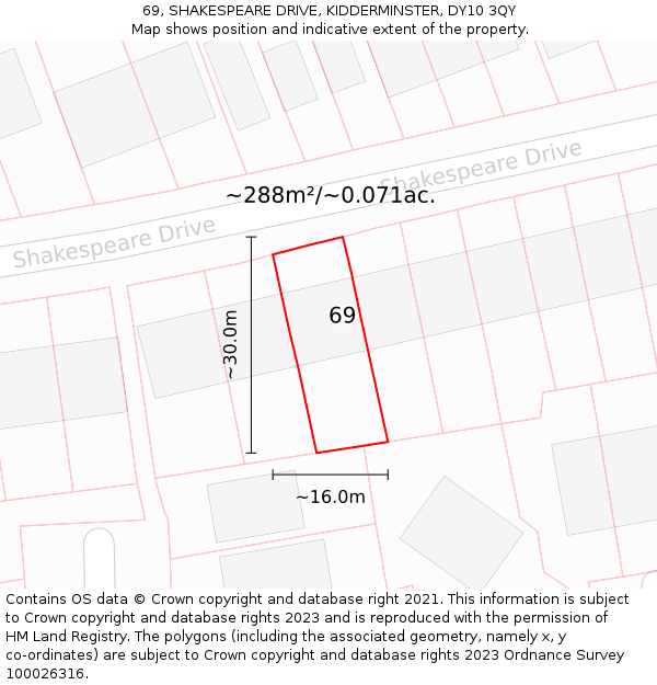 69, SHAKESPEARE DRIVE, KIDDERMINSTER, DY10 3QY: Plot and title map