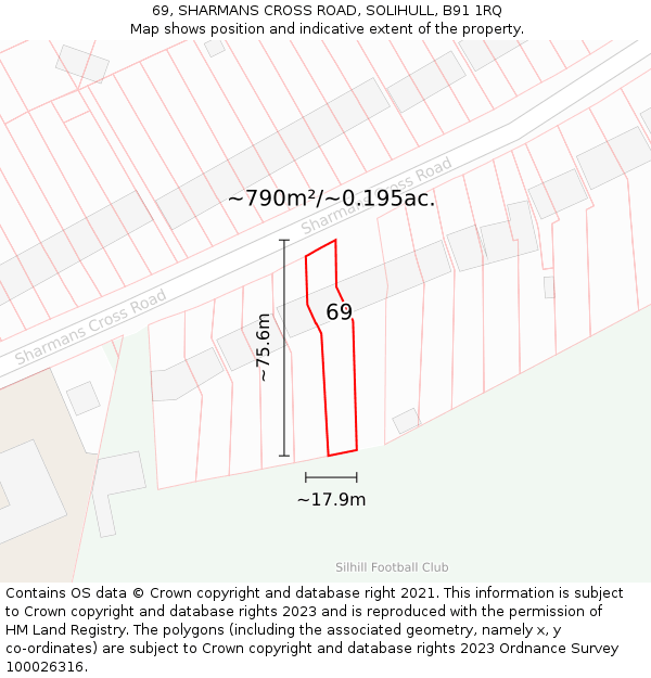 69, SHARMANS CROSS ROAD, SOLIHULL, B91 1RQ: Plot and title map