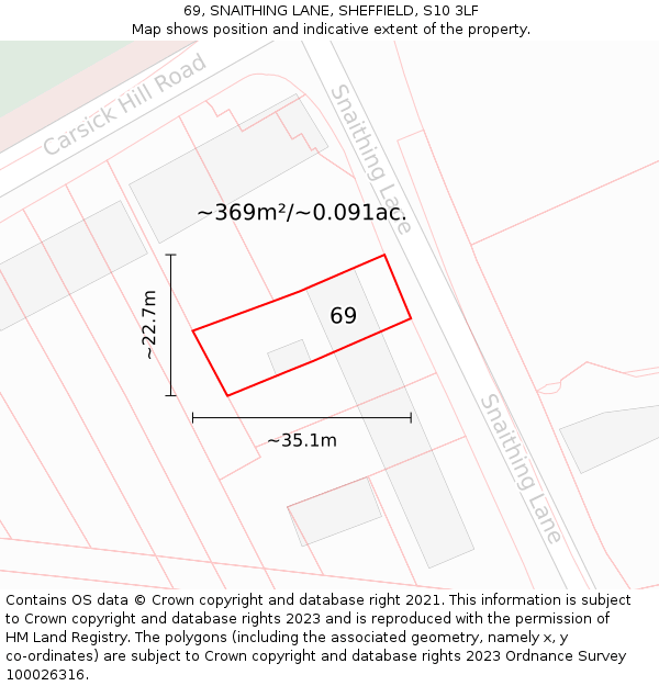 69, SNAITHING LANE, SHEFFIELD, S10 3LF: Plot and title map