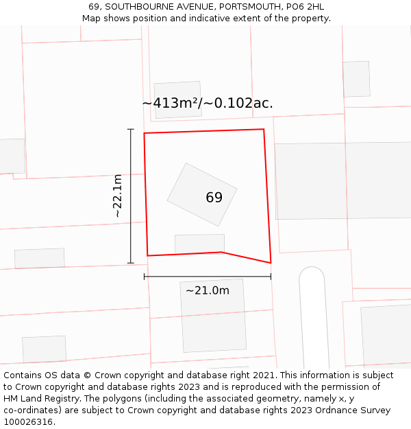 69, SOUTHBOURNE AVENUE, PORTSMOUTH, PO6 2HL: Plot and title map
