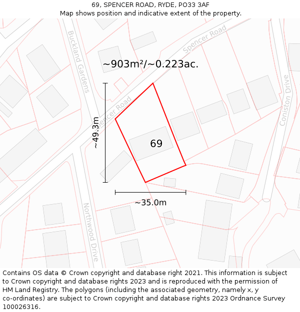 69, SPENCER ROAD, RYDE, PO33 3AF: Plot and title map