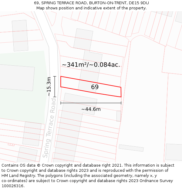 69, SPRING TERRACE ROAD, BURTON-ON-TRENT, DE15 9DU: Plot and title map