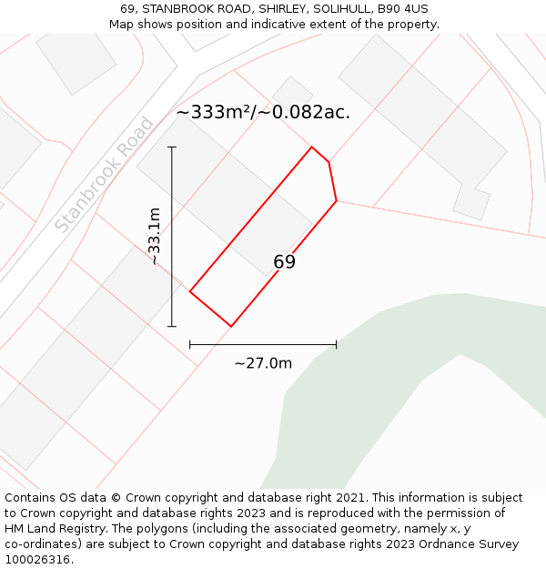 69, STANBROOK ROAD, SHIRLEY, SOLIHULL, B90 4US: Plot and title map
