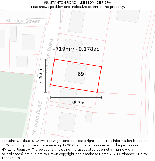 69, STANTON ROAD, ILKESTON, DE7 5FW: Plot and title map