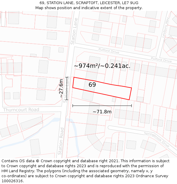69, STATION LANE, SCRAPTOFT, LEICESTER, LE7 9UG: Plot and title map