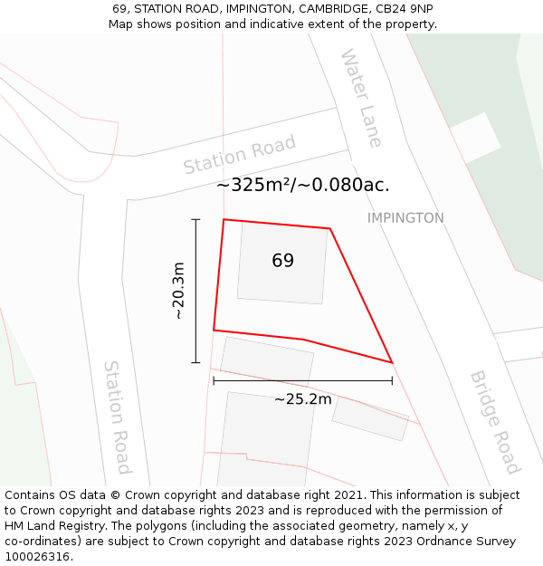 69, STATION ROAD, IMPINGTON, CAMBRIDGE, CB24 9NP: Plot and title map