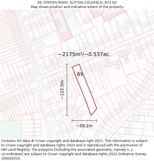 69, STATION ROAD, SUTTON COLDFIELD, B73 5JY: Plot and title map