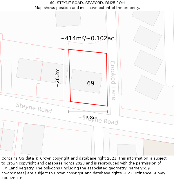 69, STEYNE ROAD, SEAFORD, BN25 1QH: Plot and title map