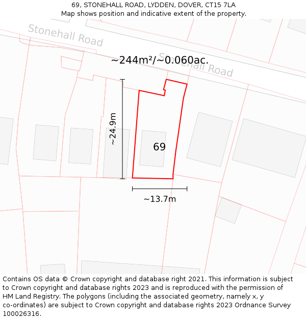 69, STONEHALL ROAD, LYDDEN, DOVER, CT15 7LA: Plot and title map