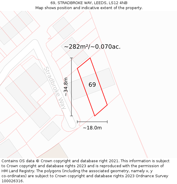 69, STRADBROKE WAY, LEEDS, LS12 4NB: Plot and title map