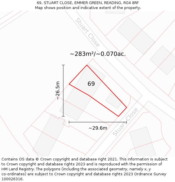 69, STUART CLOSE, EMMER GREEN, READING, RG4 8RF: Plot and title map
