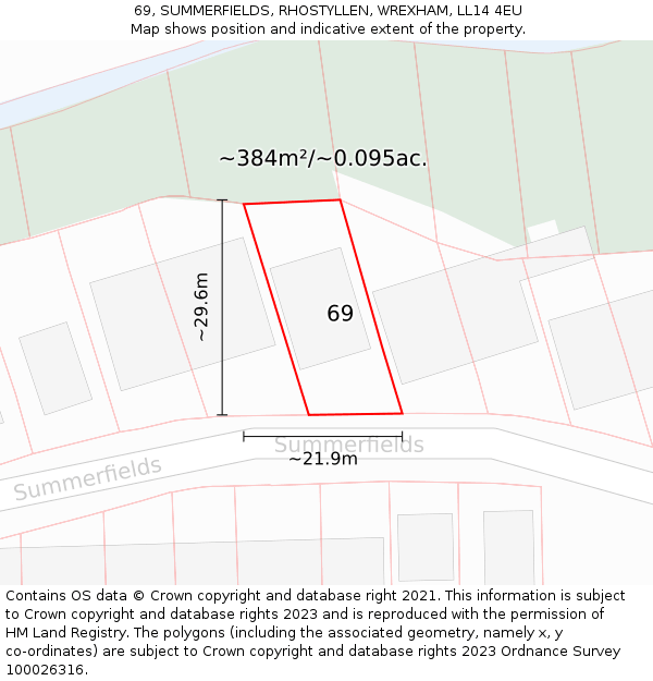 69, SUMMERFIELDS, RHOSTYLLEN, WREXHAM, LL14 4EU: Plot and title map