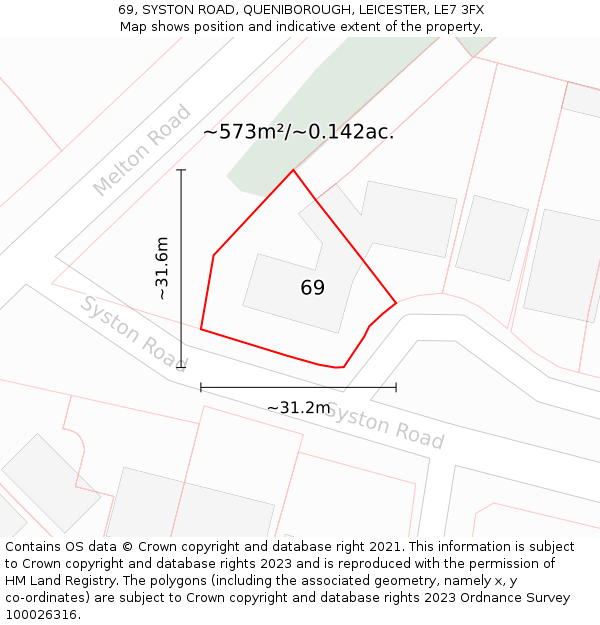 69, SYSTON ROAD, QUENIBOROUGH, LEICESTER, LE7 3FX: Plot and title map