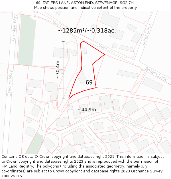69, TATLERS LANE, ASTON END, STEVENAGE, SG2 7HL: Plot and title map