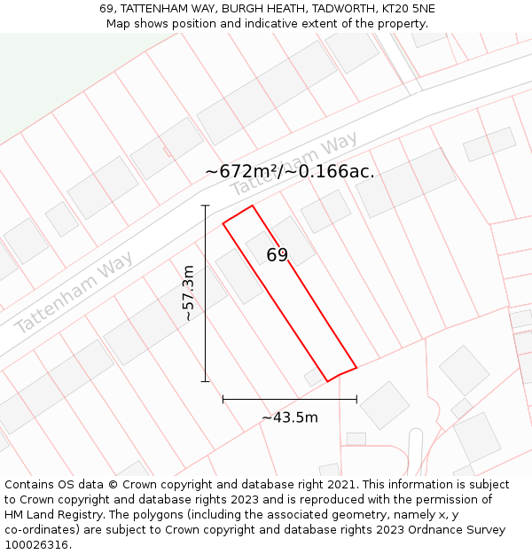 69, TATTENHAM WAY, BURGH HEATH, TADWORTH, KT20 5NE: Plot and title map