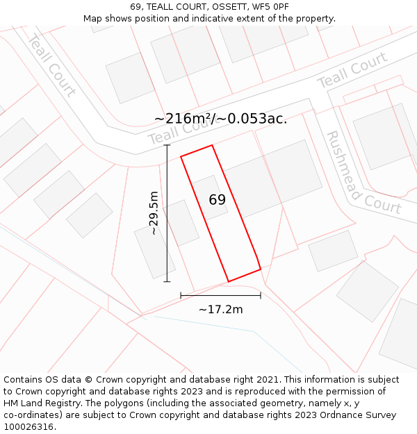 69, TEALL COURT, OSSETT, WF5 0PF: Plot and title map