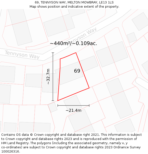 69, TENNYSON WAY, MELTON MOWBRAY, LE13 1LS: Plot and title map