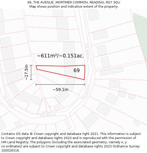 69, THE AVENUE, MORTIMER COMMON, READING, RG7 3QU: Plot and title map