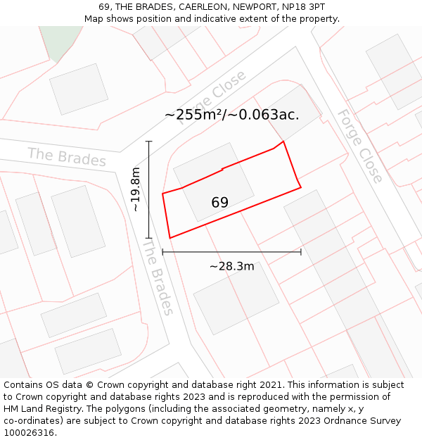 69, THE BRADES, CAERLEON, NEWPORT, NP18 3PT: Plot and title map