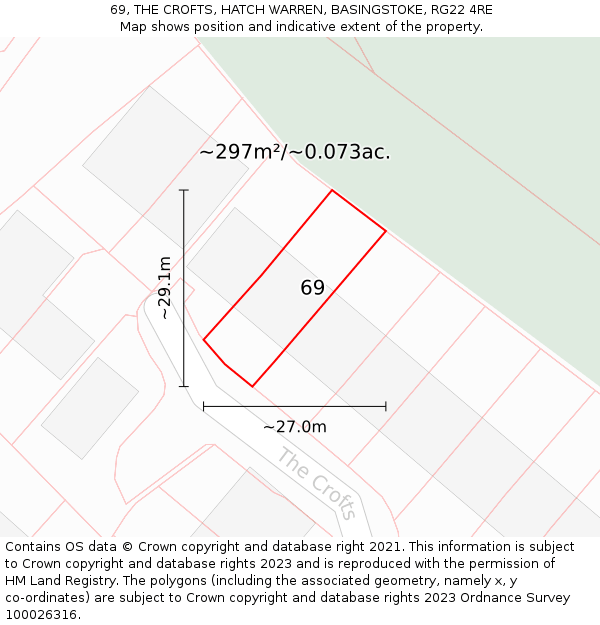 69, THE CROFTS, HATCH WARREN, BASINGSTOKE, RG22 4RE: Plot and title map