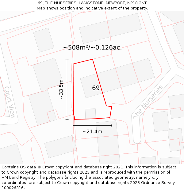 69, THE NURSERIES, LANGSTONE, NEWPORT, NP18 2NT: Plot and title map