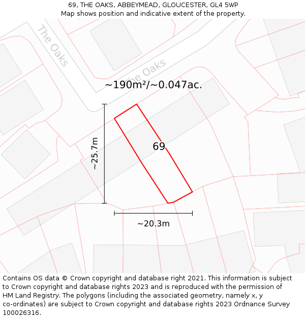 69, THE OAKS, ABBEYMEAD, GLOUCESTER, GL4 5WP: Plot and title map