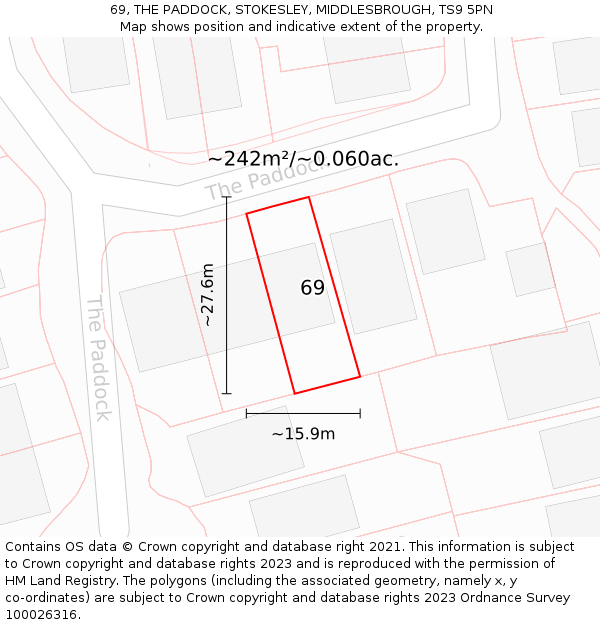 69, THE PADDOCK, STOKESLEY, MIDDLESBROUGH, TS9 5PN: Plot and title map