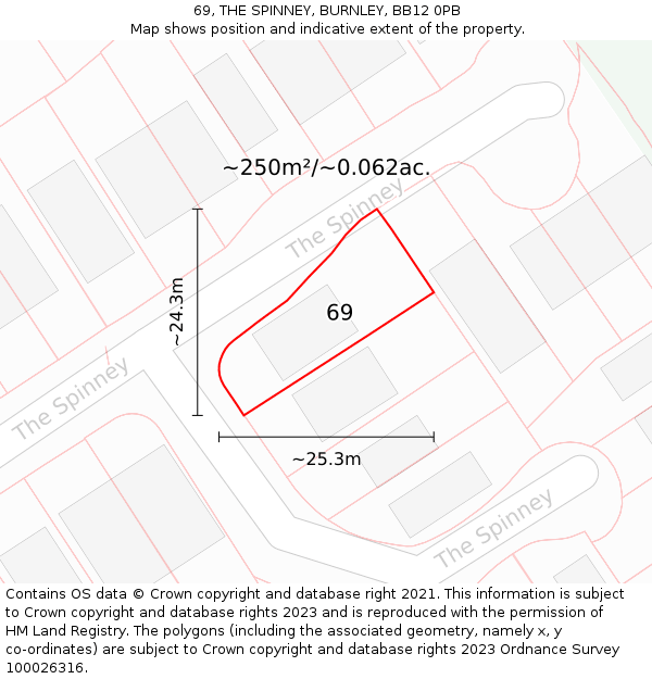 69, THE SPINNEY, BURNLEY, BB12 0PB: Plot and title map