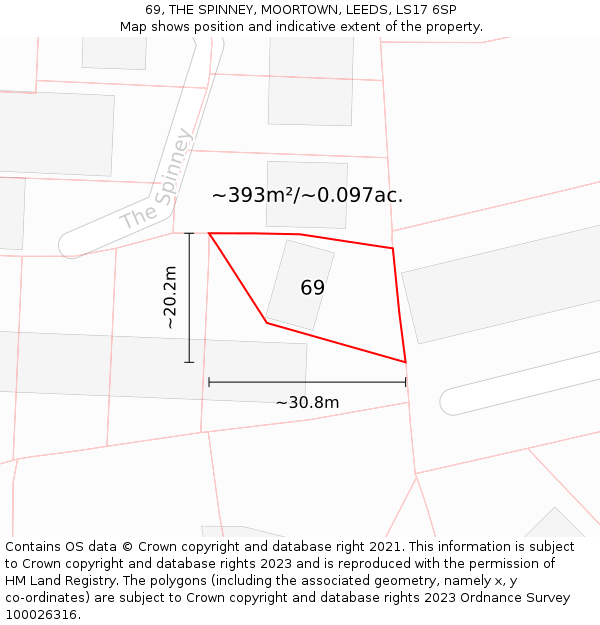 69, THE SPINNEY, MOORTOWN, LEEDS, LS17 6SP: Plot and title map