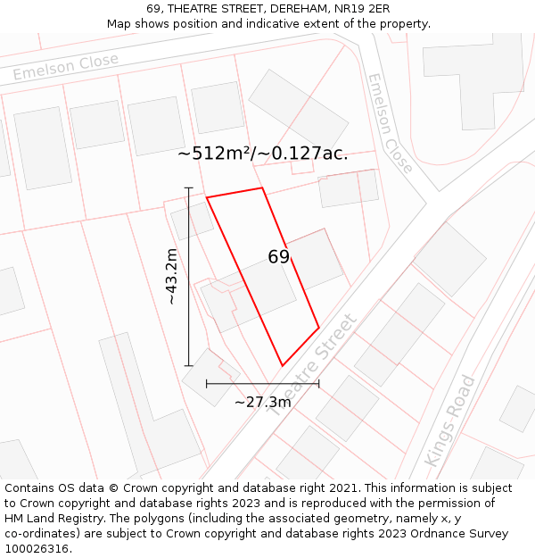 69, THEATRE STREET, DEREHAM, NR19 2ER: Plot and title map
