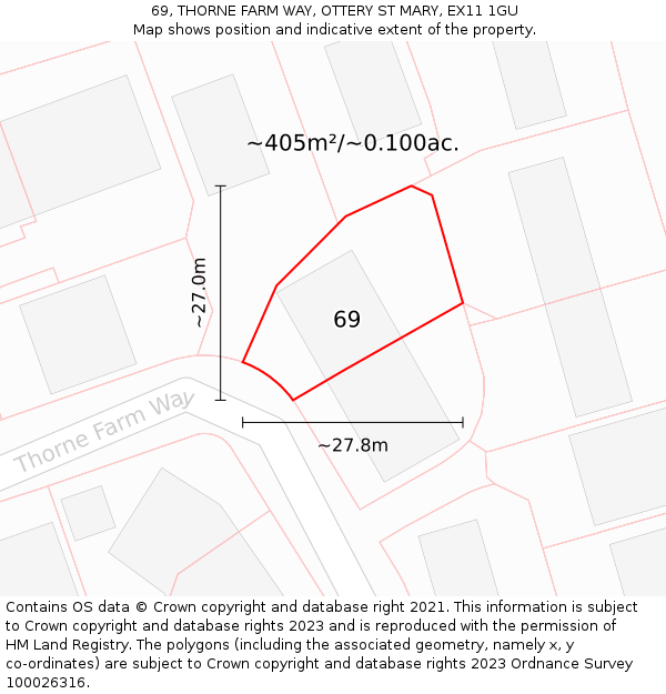 69, THORNE FARM WAY, OTTERY ST MARY, EX11 1GU: Plot and title map