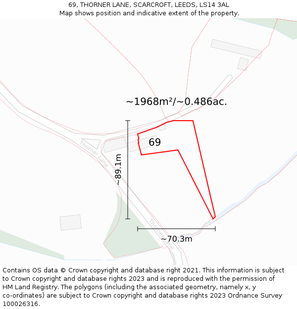 69, THORNER LANE, SCARCROFT, LEEDS, LS14 3AL: Plot and title map
