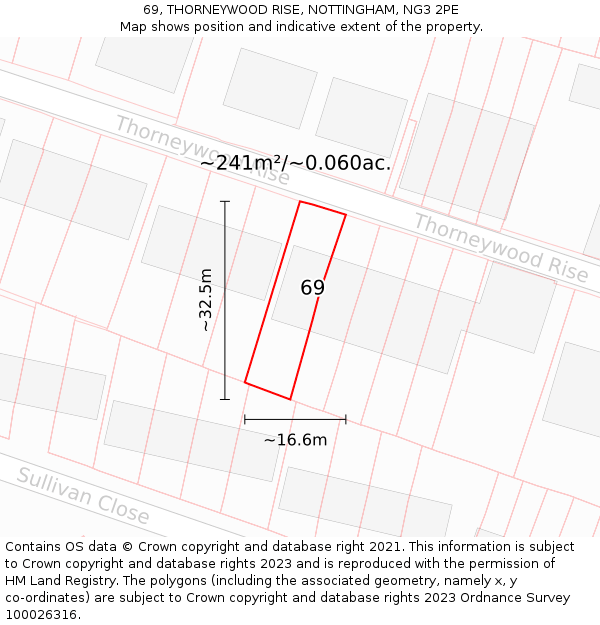 69, THORNEYWOOD RISE, NOTTINGHAM, NG3 2PE: Plot and title map