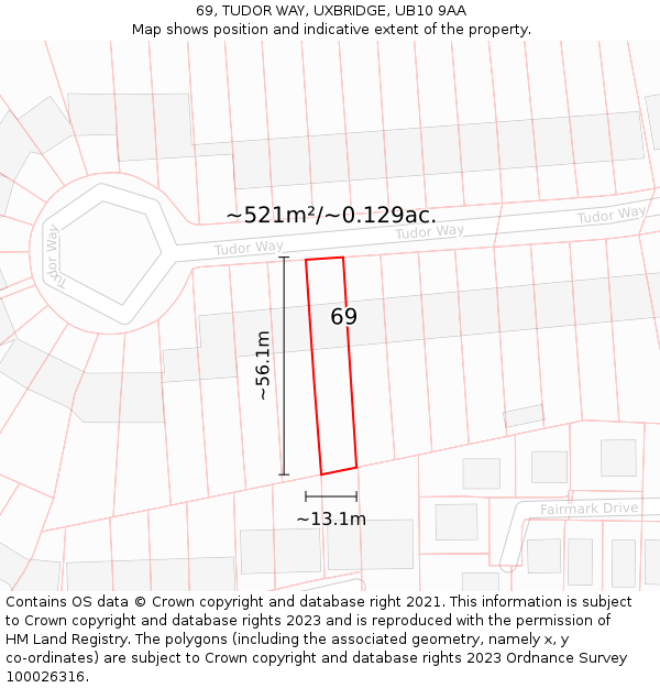 69, TUDOR WAY, UXBRIDGE, UB10 9AA: Plot and title map
