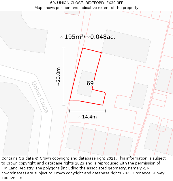 69, UNION CLOSE, BIDEFORD, EX39 3FE: Plot and title map