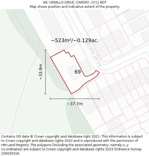 69, VERALLO DRIVE, CARDIFF, CF11 8DT: Plot and title map