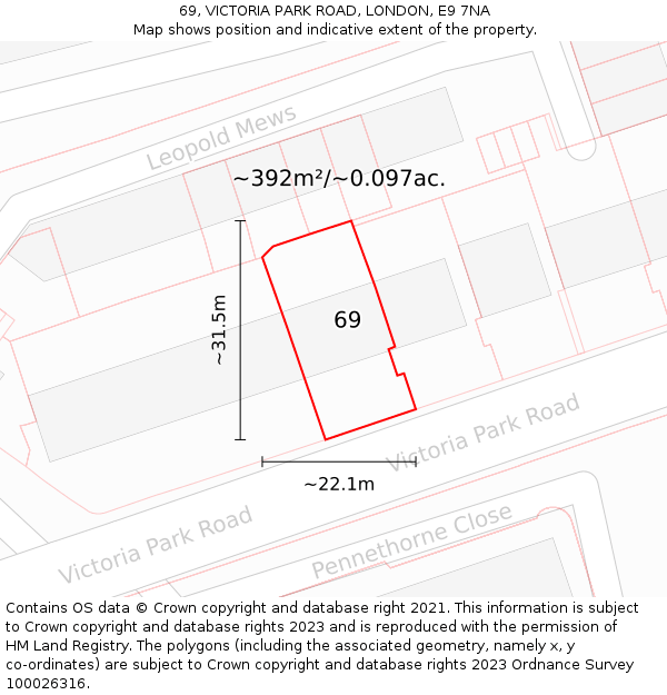 69, VICTORIA PARK ROAD, LONDON, E9 7NA: Plot and title map