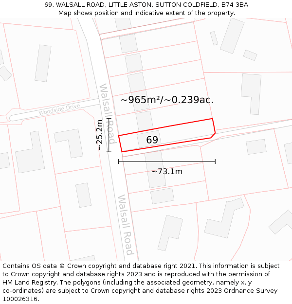 69, WALSALL ROAD, LITTLE ASTON, SUTTON COLDFIELD, B74 3BA: Plot and title map