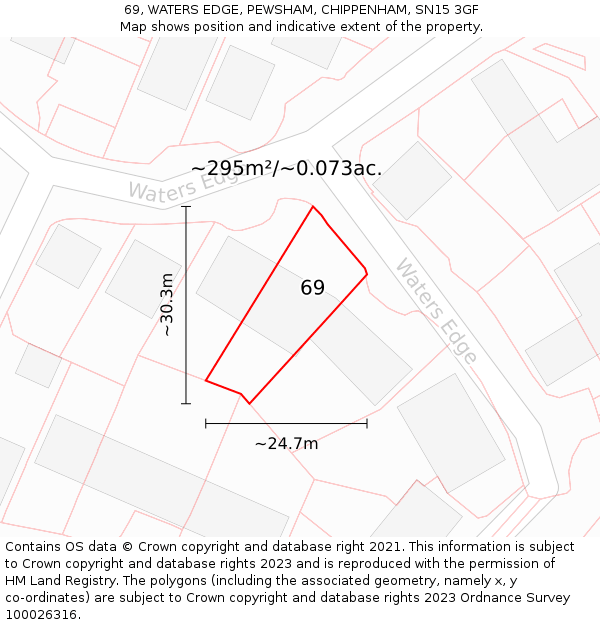 69, WATERS EDGE, PEWSHAM, CHIPPENHAM, SN15 3GF: Plot and title map